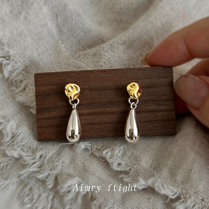 Two-Tone Gold Stud Silver Teardrop Detachable Drop Earrings