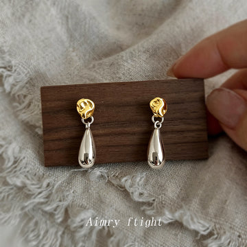 Two-Tone Stud Earrings with Detachable Silver-Tone Teardrop Jackets