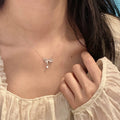 Silver Bow Milky Stone CZ Drop Pendant Necklace One Finish view 3