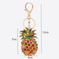 Amber Rhinestone Pineapple Keychain Green Crown Gold Hardware view 3