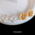 Four Petal Flower Stud Earrings in Gold and White, Two Styles view 1