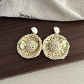 Nine Color Woven Hat Flower Statement Stud Earrings view 6