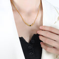 Curved Bar Inlay Necklace Gold Onyx Lapis Tiger Eye view 6