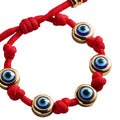 Red Knotted Cord Bracelet with Five Evil Eye Stations view 5