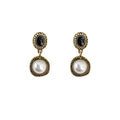 Antique Gold Black Stone Oval And Pearl Drop Earrings view 5