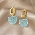 Gold Open Stud Blue Crystal Heart Drop Earrings Pair view 6
