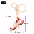 Red Enamel Lobster Keychain Rhinestone Body Gold Tone Clasp view 3