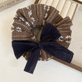 Coffee Floral Fabric Scrunchie Navy Pleated Bow 3 Styles view 6