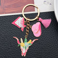 Pink Western Hat Floral Longhorn Metal Keychain Set view 1