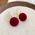 Velvet Round Drop Lever Hook Earrings In Brown And Deep Red view 6