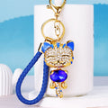Jeweled Lucky Cat Keychains in Four Colors with Braided Loop Options view 1