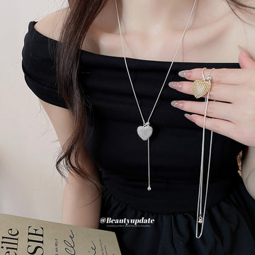 Gold and Silver Tone Mesh Heart Lariat Necklaces Statement Jewelry
