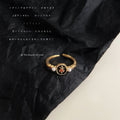 Gold Tone Black Oval Floral Medallion Adjustable Open Ring view 2