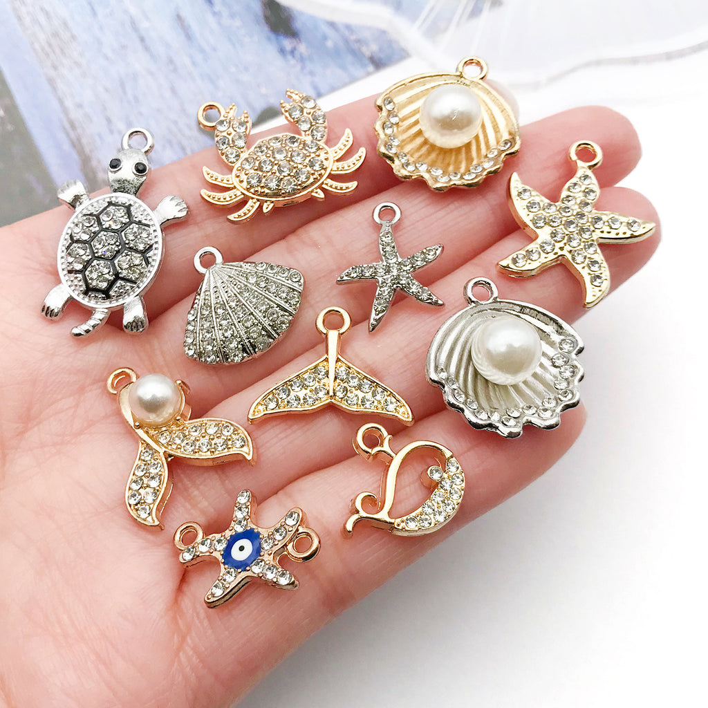 Rhinestone Zinc Alloy Seahorse Turtle Starfish Charm Pendant for DIY Bracelet Necklace