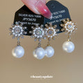 Crystal Flower and Pearl Drop Stud Earrings in Two Colors view 4
