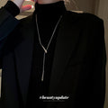 Silver Snake Chain Lariat Necklace Dual Teardrop Pendants view 1