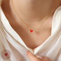 Gold Tone Red Heart Pendant Necklace Cable Chain Clavicle Style view 3