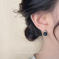 Silver Organic Bezel Black Cabochon Stone Stud Earrings view 2