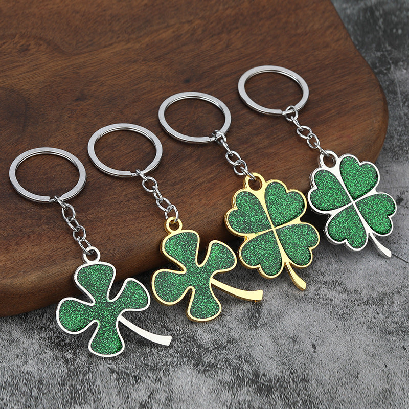 Lucky Glitter Four-Leaf Clover Alloy Keychain Gift Pendant