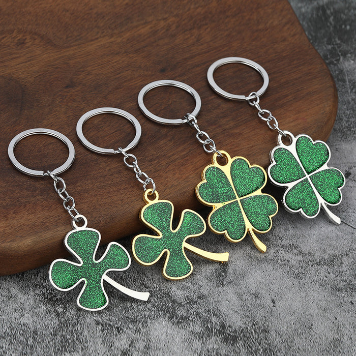 Lucky Glitter Four-Leaf Clover Alloy Keychain Gift Pendant