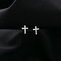 Silver Tone Clear Stone Cross Classic Small Stud Earrings view 3