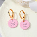Gold Tone I Love You Disc Huggie Drop Earrings in Five Colors view 3
