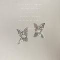 Silver Hollow Butterfly Stud Earrings Clear Pave Crystals view 3