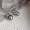 Silver Pavé Zircon Bow Gray Pearl Hook Drop Earrings view 3