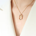 Gold Zodiac Oval Pendant Necklace Multicolor Zircon Frame view 7