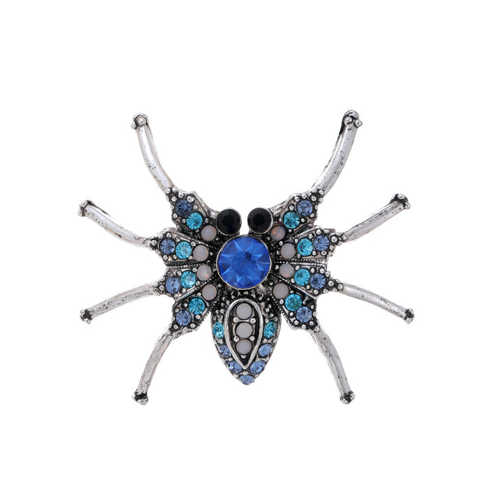 Blue Silver Tone Spider Crystal Two Designs Metal Brooch Pin
