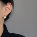 Gold Textured Five Petal Flower Stud Earrings Stone view 2