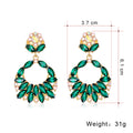 Green Gold Tone Circular Loop Openwork Crystal Two Designs Metal Dangle Earrings view 2