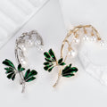 Green Tulip Enamel Pearl Look Two Designs Metal Brooch Pin view 5
