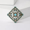 Antique Silver Tone Filigree Square Floral Brooch in Blue and Red view 5