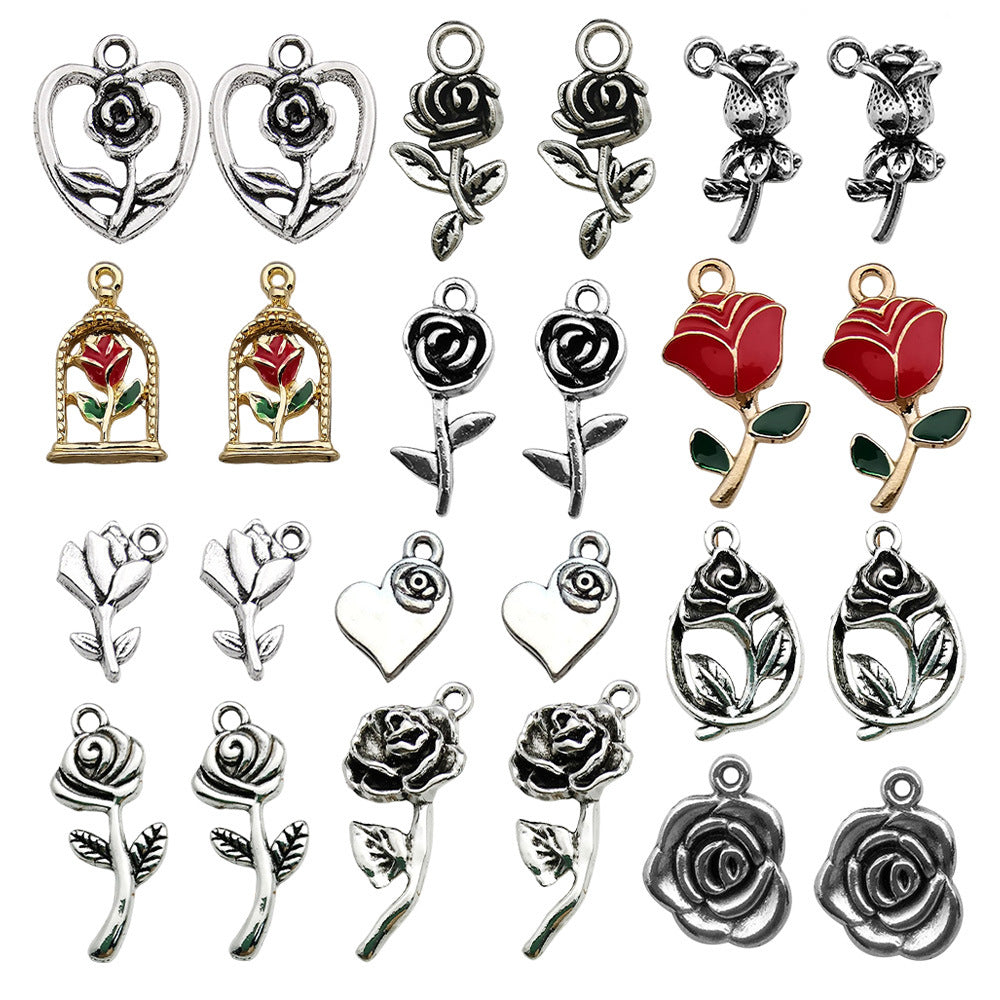 Enamel Zinc Alloy Rose Flower Charm Pendant for DIY Earring Bracelet Necklace Keychain