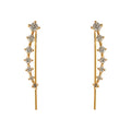 Gold Tone Long Bar Clear Stone Star Flower Ear Climber Stud Earrings view 5