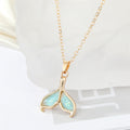 Gold Tone Aqua Glitter Mermaid Tail Necklace and Hook Earrings view 4