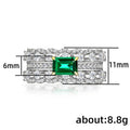 White Gold Green Emerald Cut Multi Band Stack Ring Alloy view 5