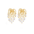 Gold Flame Loops Pearl Look Bead Fringe Stud Earrings view 5