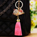 Jeweled Lucky Cat Tassel Keychains in Ten Bright Color Options view 2