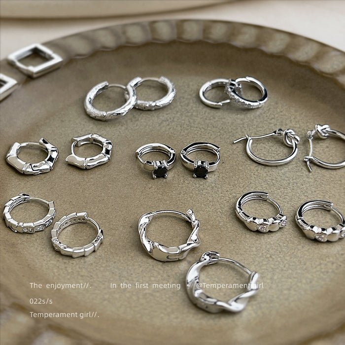Silver Mini Huggie Hoop Assortment CZ Knot Bamboo Mix