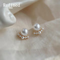 Gold Pearl Crown Stud Earrings Pavé Arc Mini Pearls view 1
