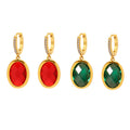 Gold Pave Huggie Oval Czech Glass Drop Earrings Pair view 5