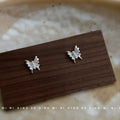 Silver Mini Butterfly Stud Earrings Triple Pearl Body view 1