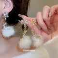 Snowflake Reindeer And Pom Pom Holiday Drop Earrings view 2