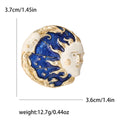Gold Tone Blue Enamel Sun and Moon Face Brooch Pin view 6