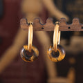 Gold Hoop Earrings with Natural Stone Ring Beads Six Styles view 2