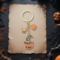Pumpkin Witch Hat Multi Charm Gold Split Ring Keychain view 4