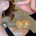 Crystal Flower Drop Threader Earrings in Gold and Silver Tones view 1
