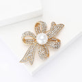 Layered Crystal Ribbon Bow Brooch with Faux Pearl Center view 3
